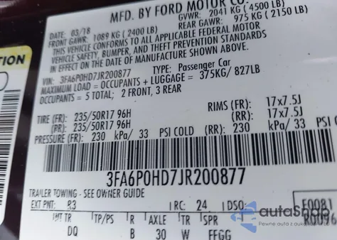 2018 Ford Fusion Se из США, поврежденный, VIN 3FA6P0HD7JR200877